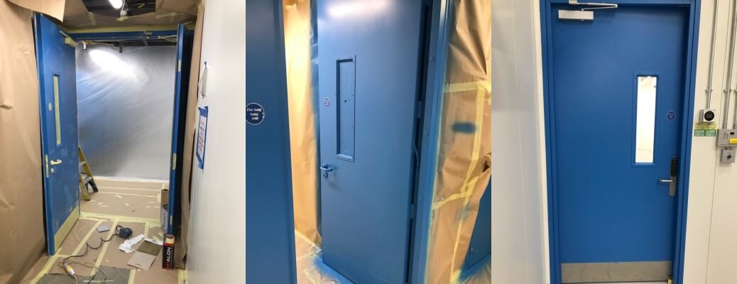 Spraying Internal Doors In A Data Centre Just Spray Network   Internal Door Spraying 1 